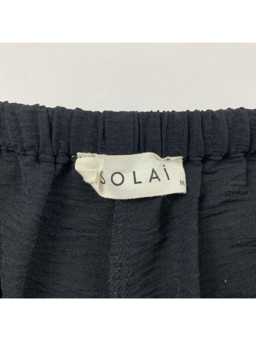 Solai Black Textured Crepe Pull On Wide Leg Pant M - Picture 3 of 7